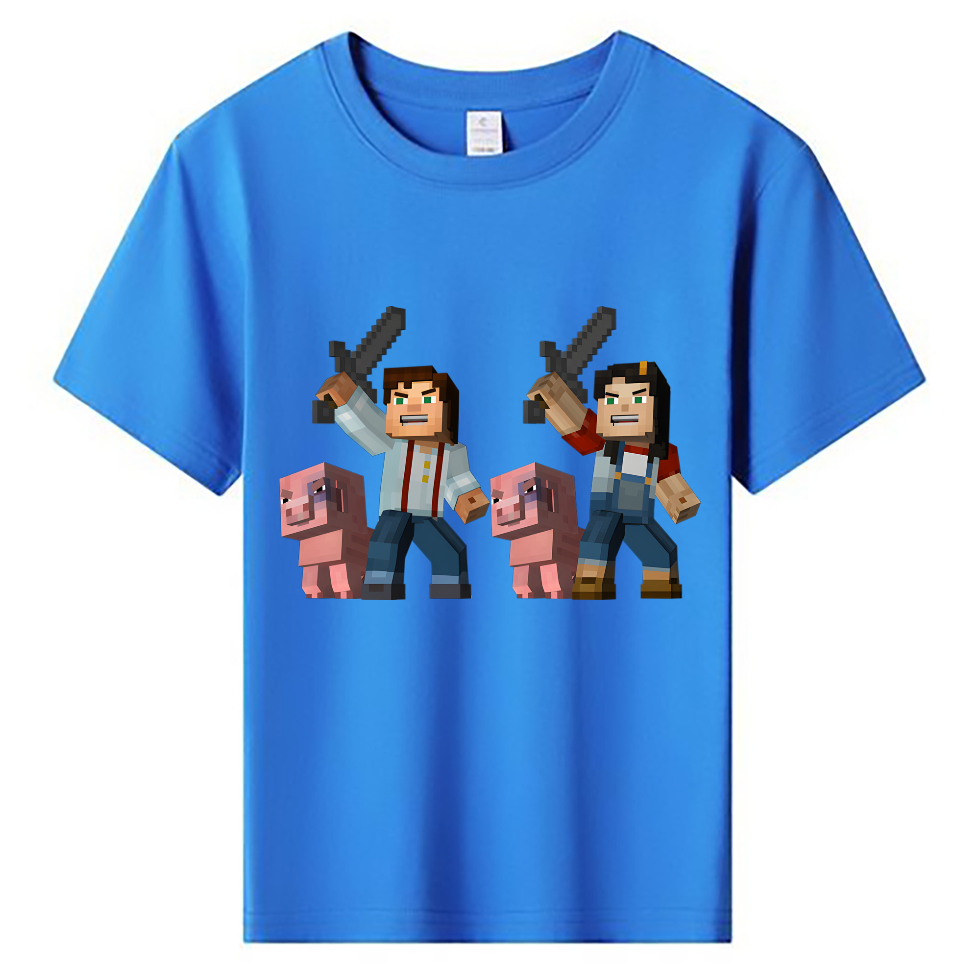 （画像用） マインクラフト ブロックの世界 Minecraft MC Block world 綿100％キッズTシャツ（フロントプリント）